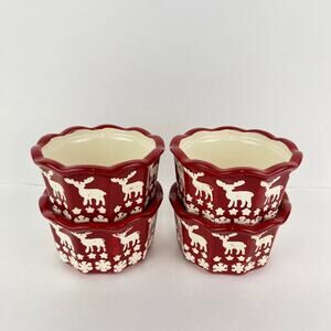 Artisan by Ciroa Reindeer Snowflake Ramekins Red and White Stoneware